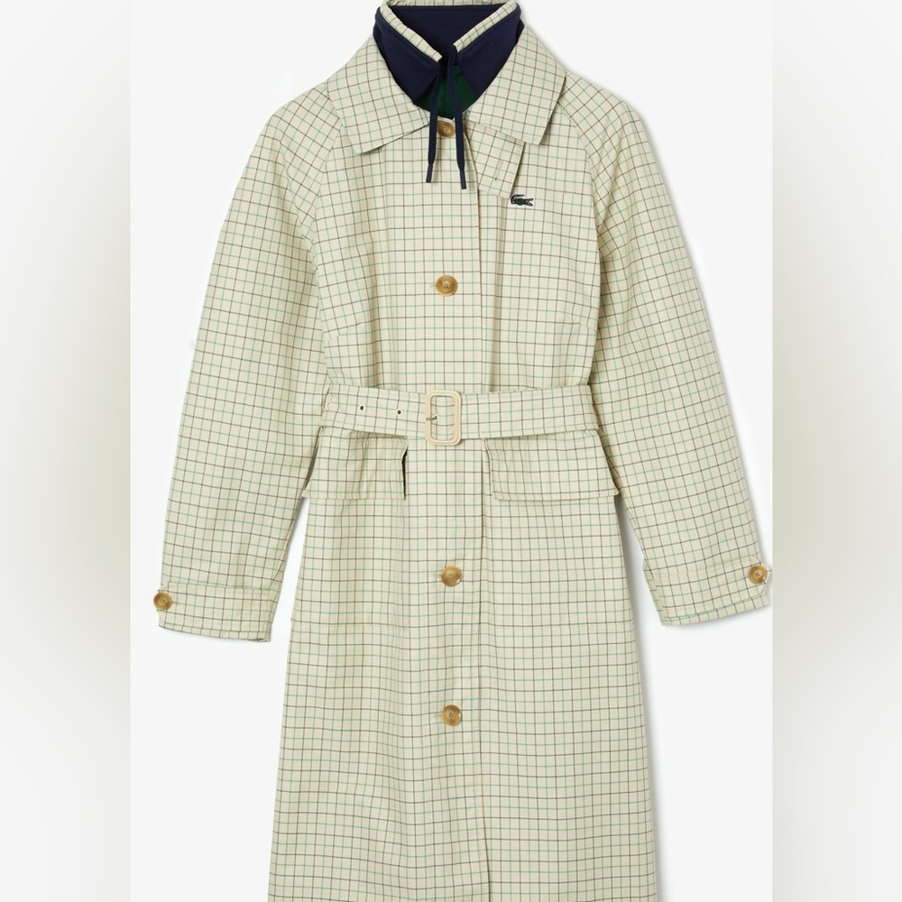 Lacoste Checkered Trench Coat - Cream and Green